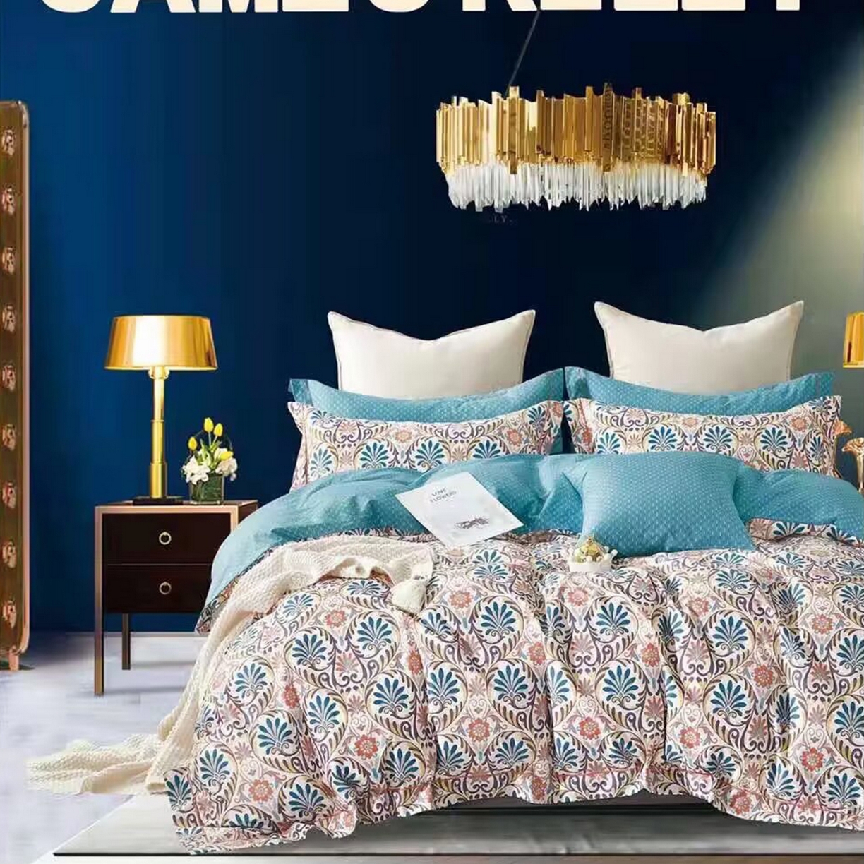 91家纺网 家纺一手货源 找家纺 （总2）未来家居 JAMES KELLY （铂金凯丽）2025新款40支13376全棉印染铂金长绒棉四件套-系列4