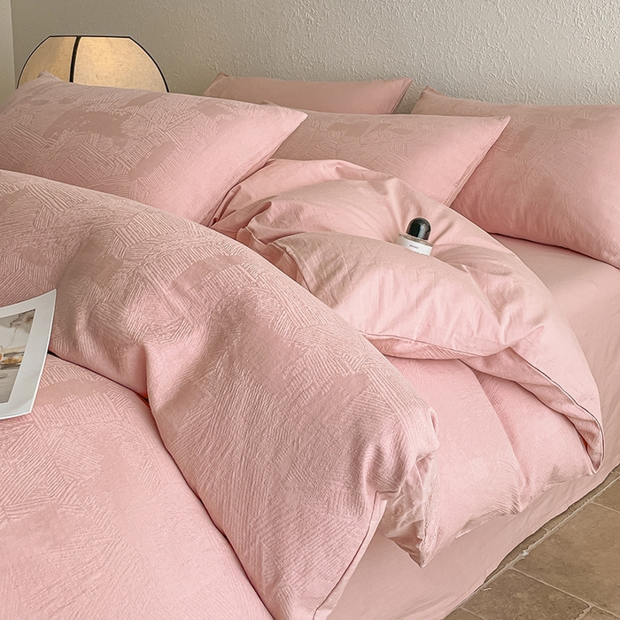 良品汇馆 2026【特价提花绣花四件套】A类提花四件套良品全棉床品件套纯色纯棉高端绣花四件套 繁星-蔷薇粉