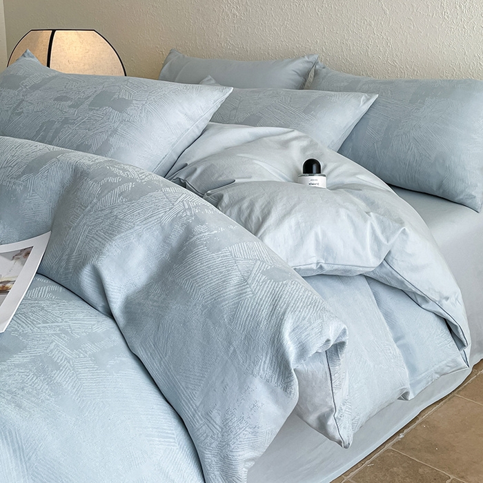 91家纺网 家纺一手货源 找家纺 良品汇馆 2026【特价提花绣花四件套】A类提花四件套良品全棉床品件套纯色纯棉高端绣花四件套 繁星-冰川蓝