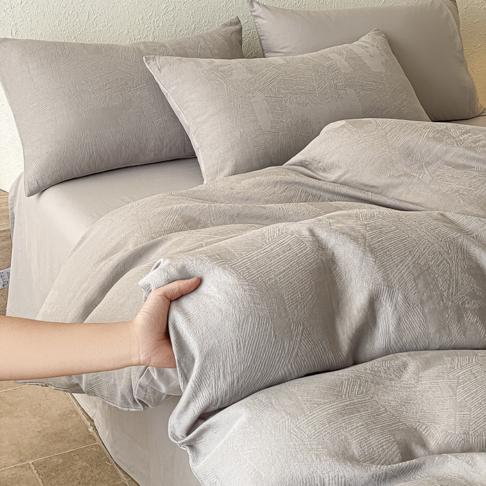 良品汇馆 2026【特价提花绣花四件套】A类提花四件套良品全棉床品件套纯色纯棉高端绣花四件套 繁星-暮云灰