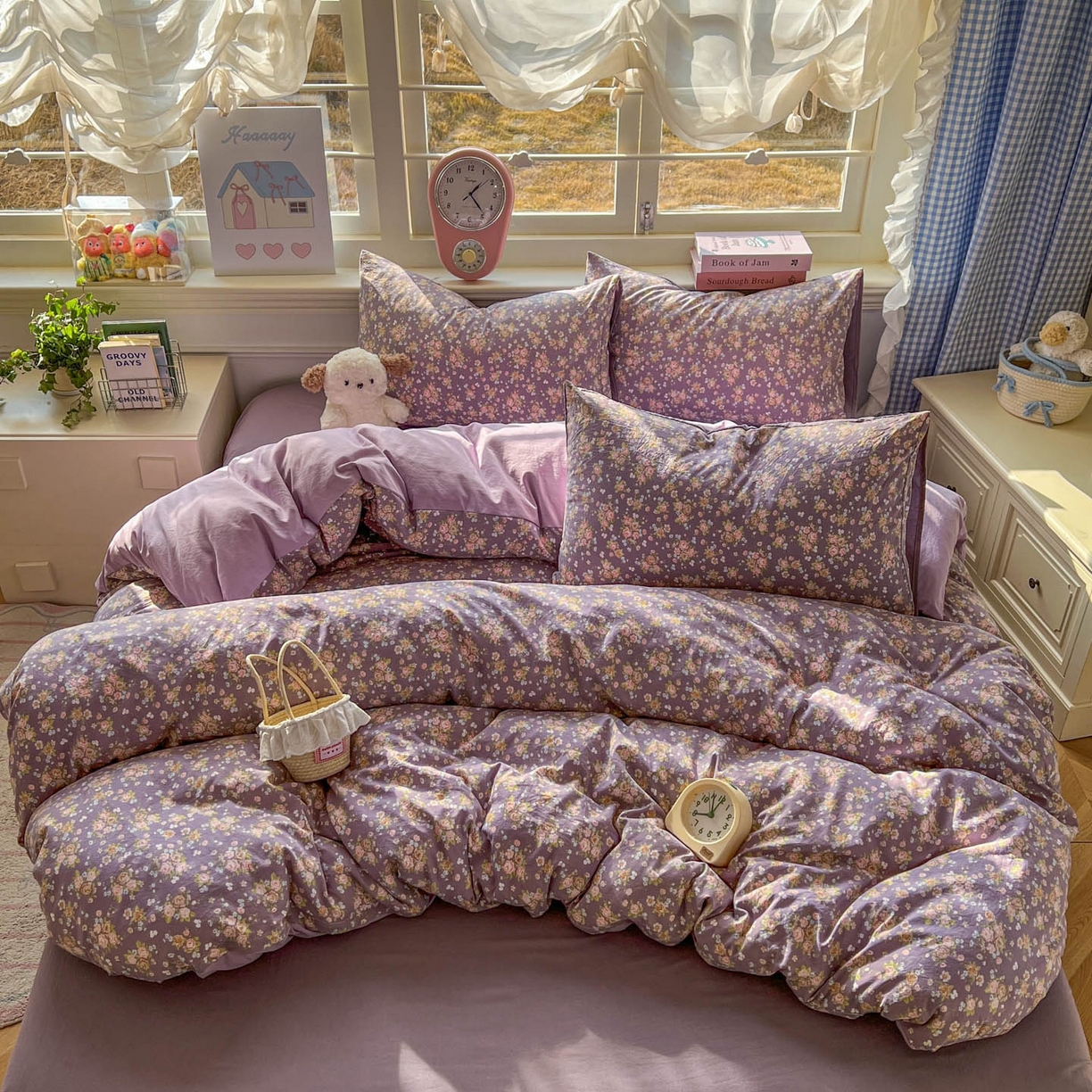 91家纺网 家纺一手货源 找家纺 思诺羽床笠 2026新款古法水洗仿棉云感棉三件套四件套 冬日恋歌