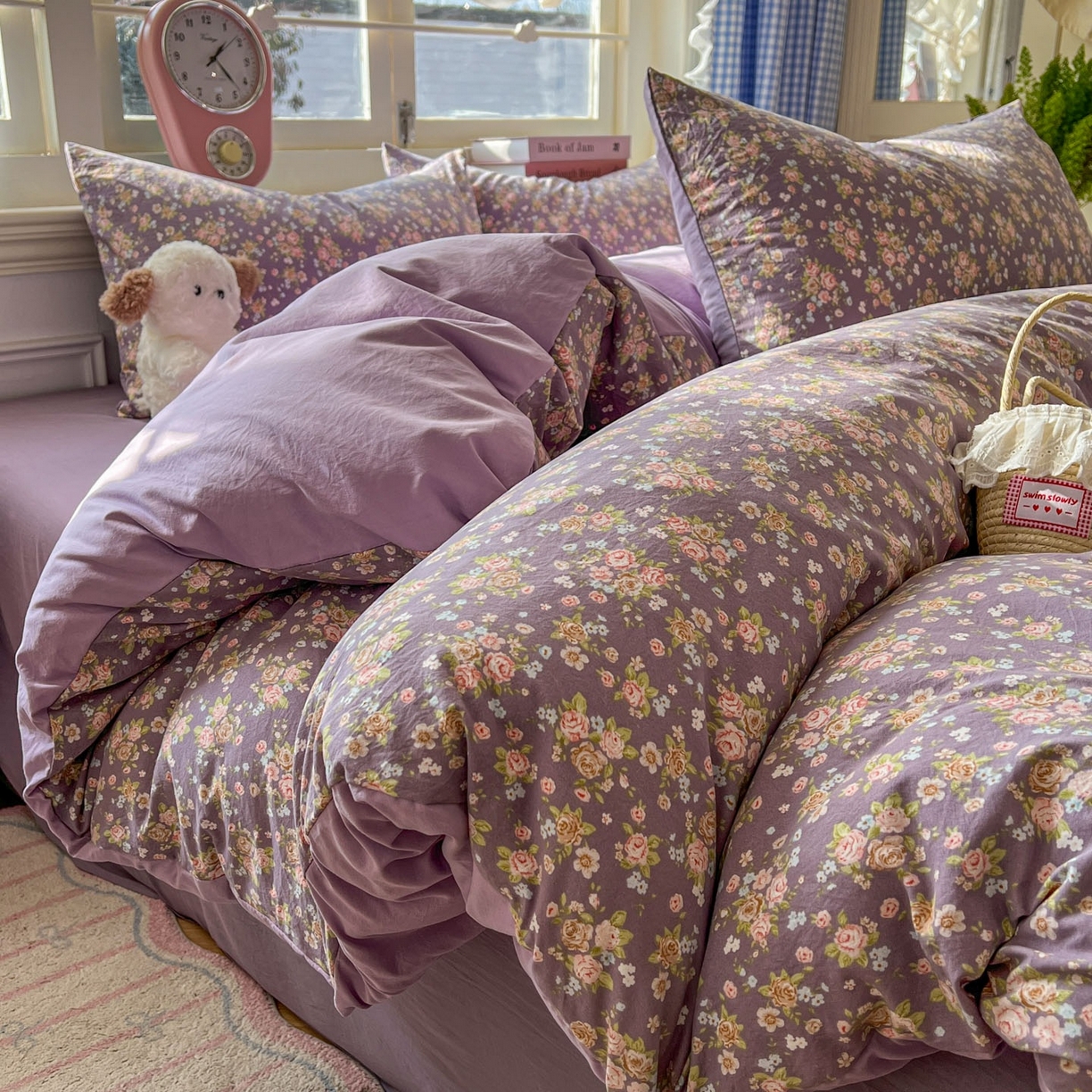 91家纺网 家纺一手货源 找家纺 思诺羽床笠 2026新款古法水洗仿棉云感棉三件套四件套 冬日恋歌