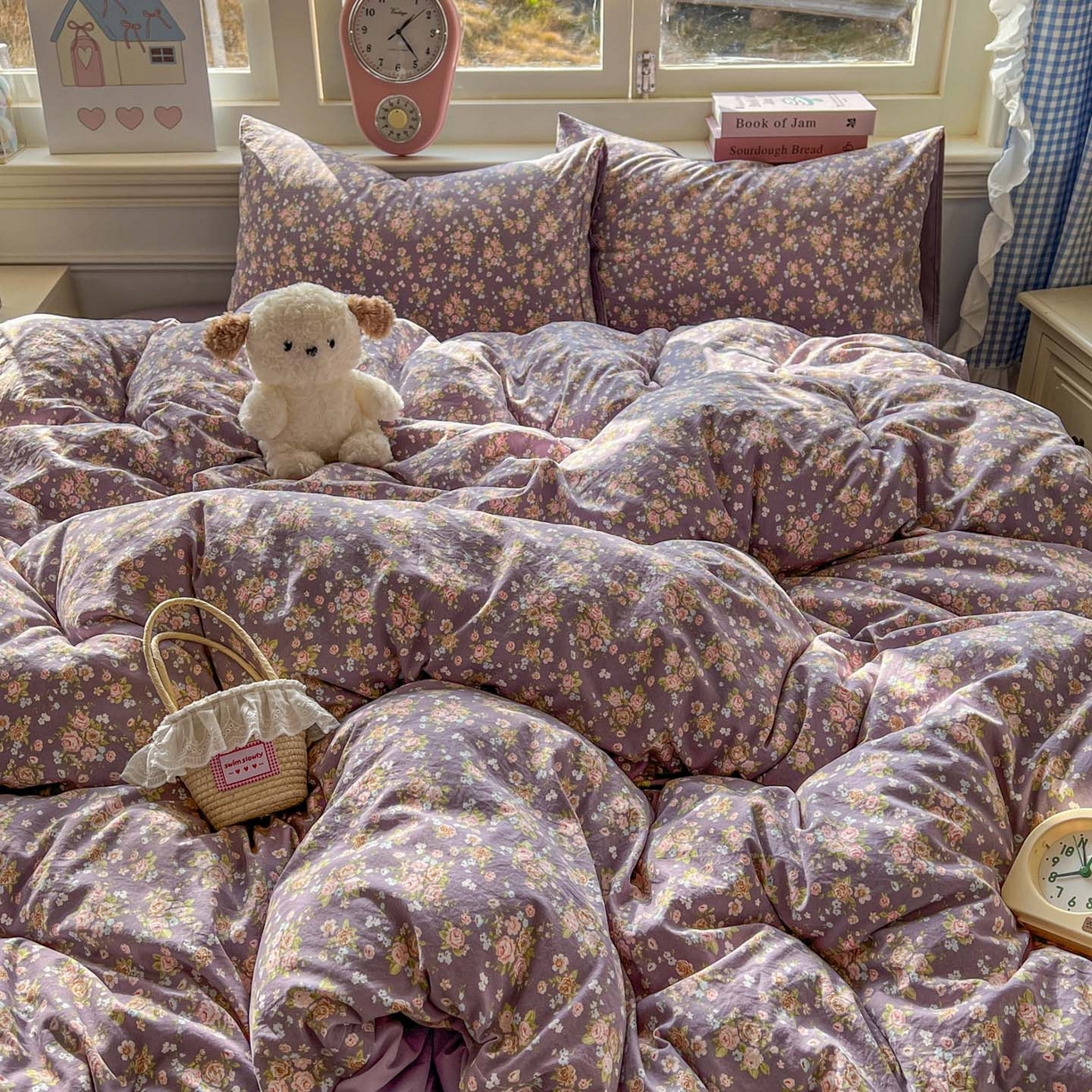 91家纺网 家纺一手货源 找家纺 思诺羽床笠 2026新款古法水洗仿棉云感棉三件套四件套 冬日恋歌