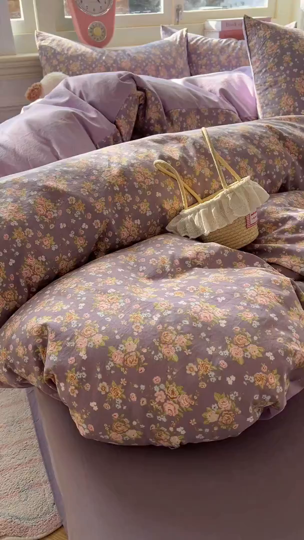 91家纺网 家纺一手货源 找家纺 思诺羽床笠 2026新款古法水洗仿棉云感棉三件套四件套 冬日恋歌