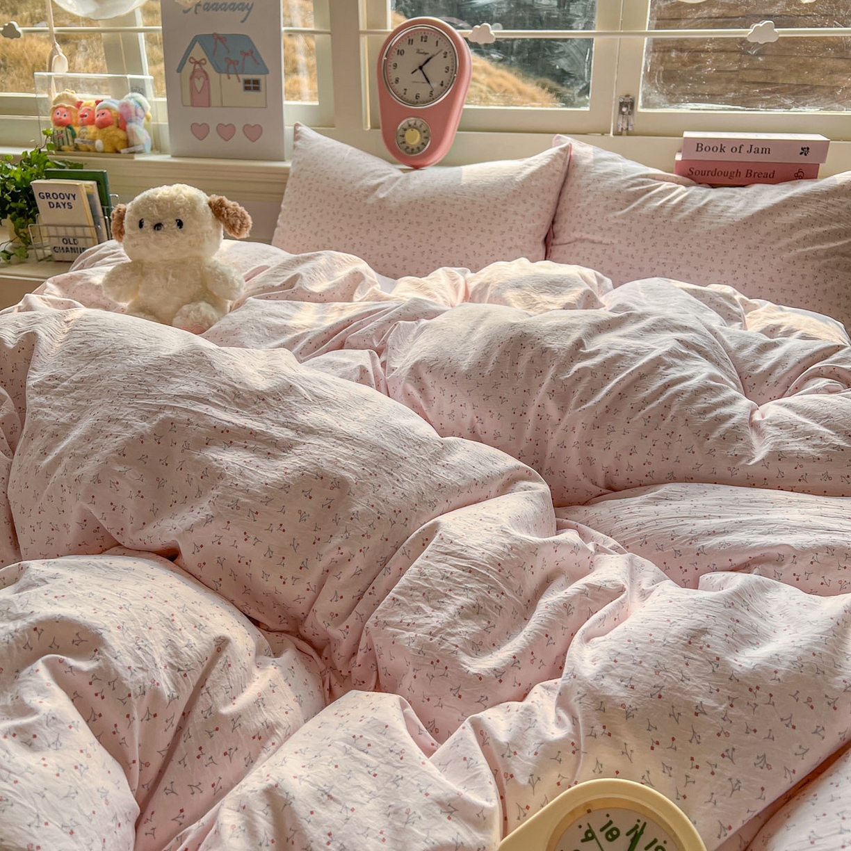 91家纺网 家纺一手货源 找家纺 思诺羽床笠 2026新款古法水洗仿棉云感棉三件套四件套 繁星粉