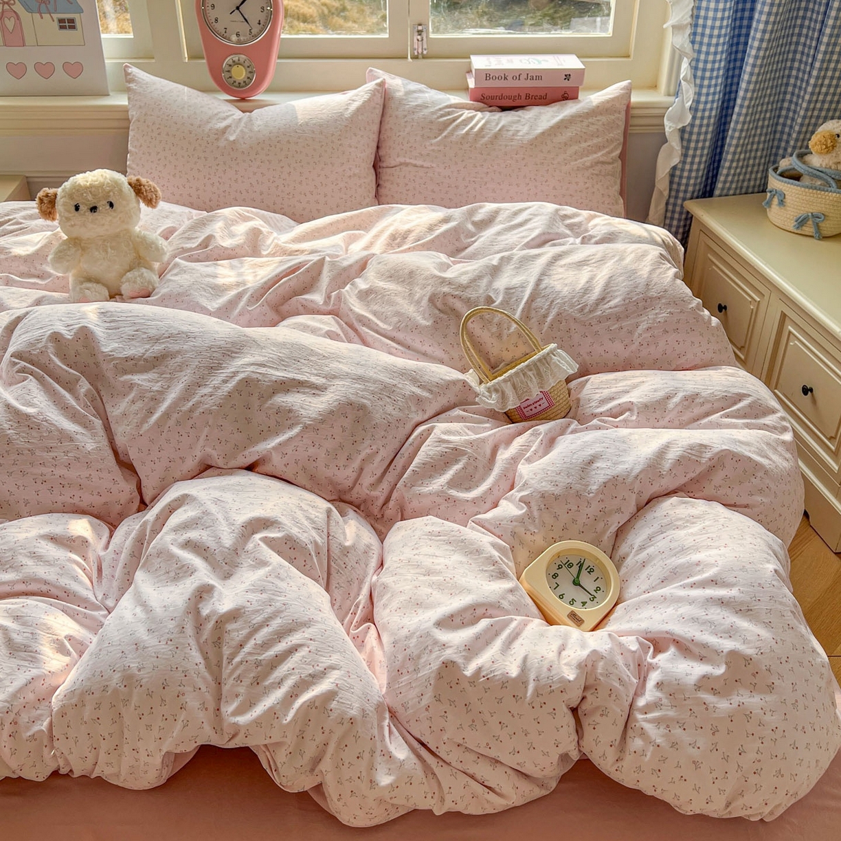 91家纺网 家纺一手货源 找家纺 思诺羽床笠 2026新款古法水洗仿棉云感棉三件套四件套 繁星粉