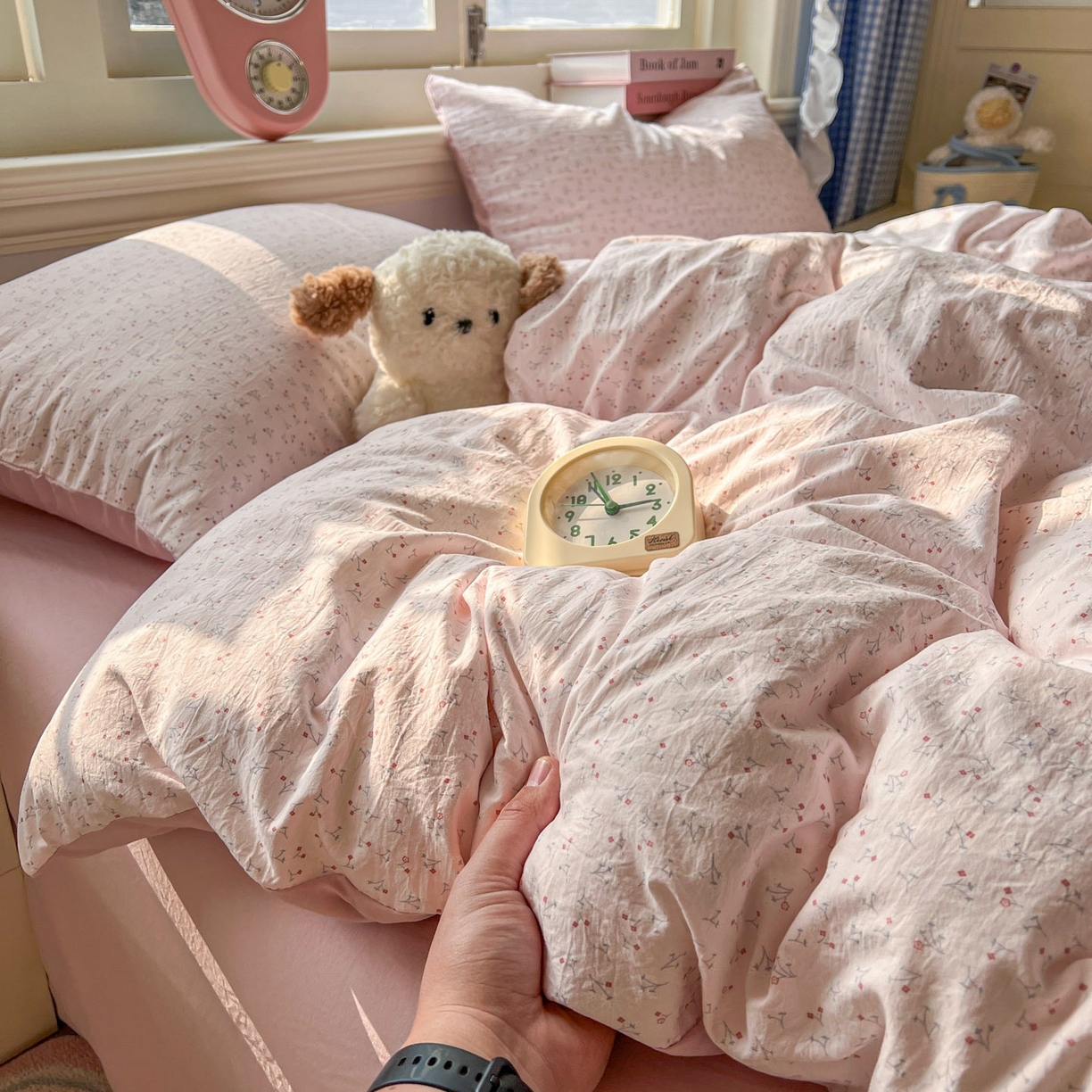 91家纺网 家纺一手货源 找家纺 思诺羽床笠 2026新款古法水洗仿棉云感棉三件套四件套 繁星粉