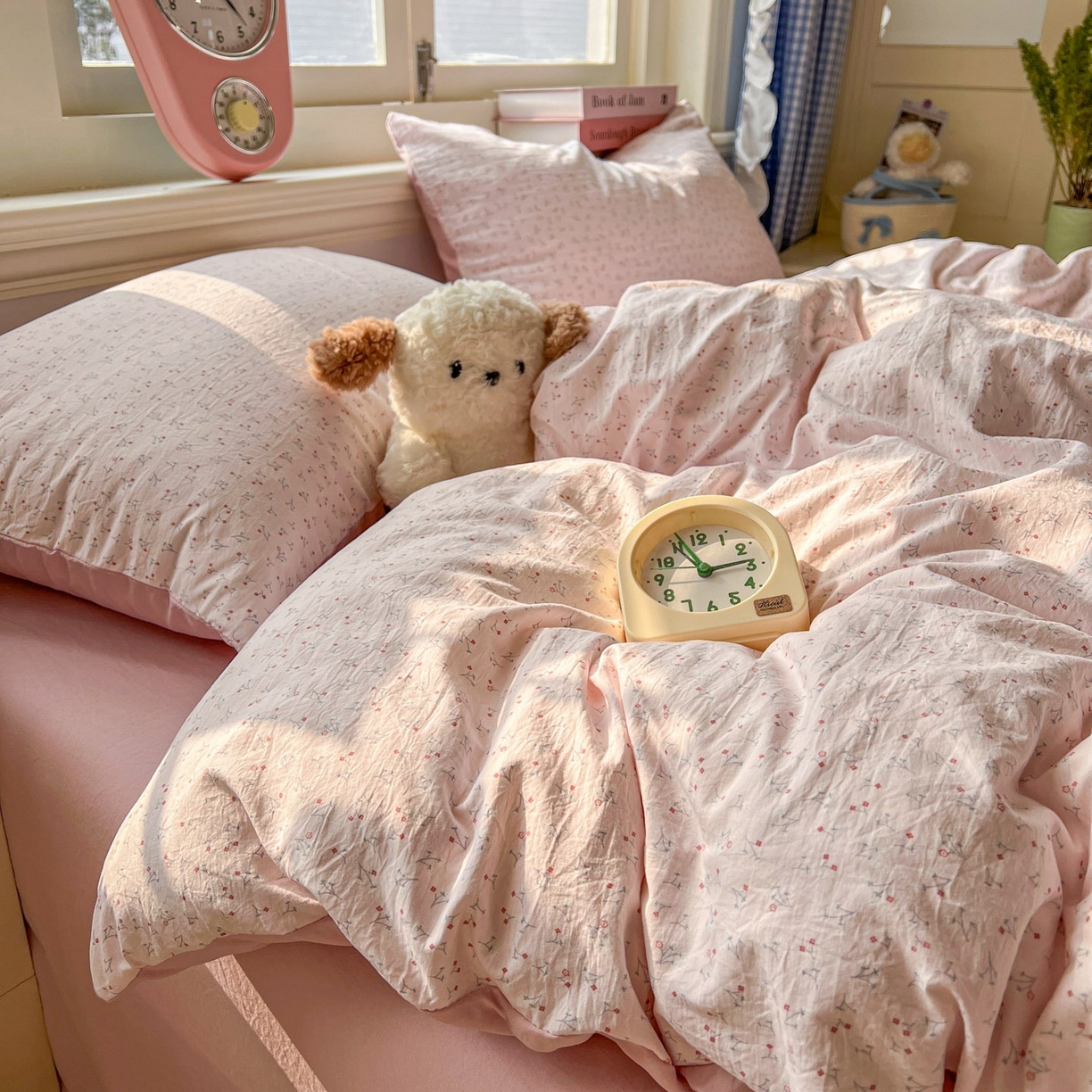 91家纺网 家纺一手货源 找家纺 思诺羽床笠 2026新款古法水洗仿棉云感棉三件套四件套 繁星粉