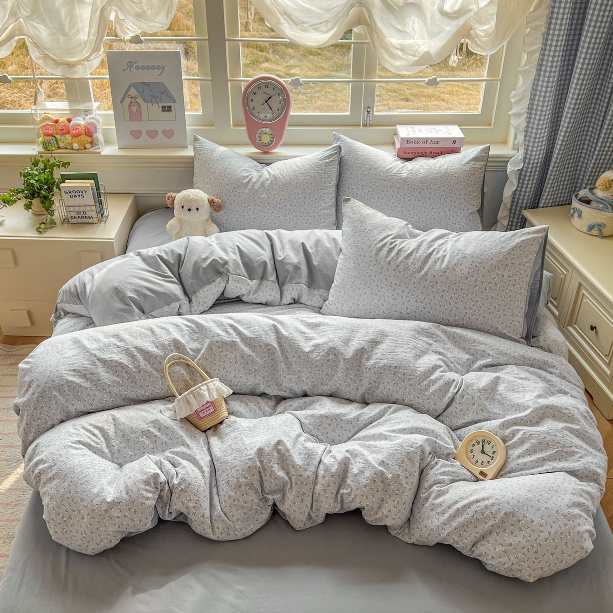 91家纺网 家纺一手货源 找家纺 思诺羽床笠 2026新款古法水洗仿棉云感棉三件套四件套 繁星蓝灰