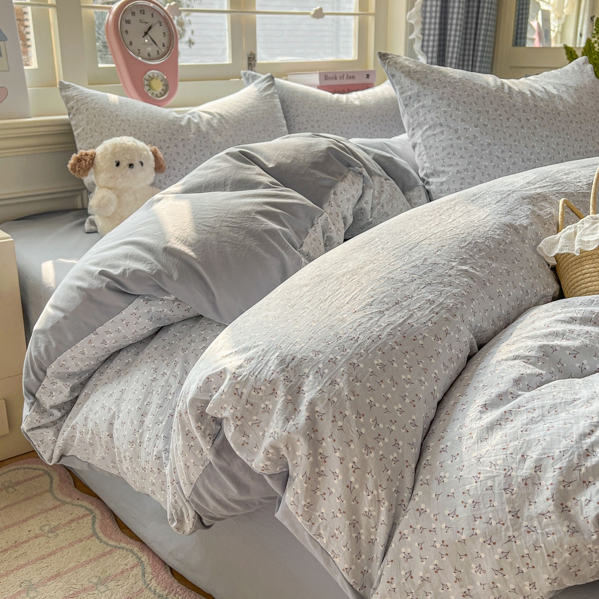 91家纺网 家纺一手货源 找家纺 思诺羽床笠 2026新款古法水洗仿棉云感棉三件套四件套 繁星蓝灰