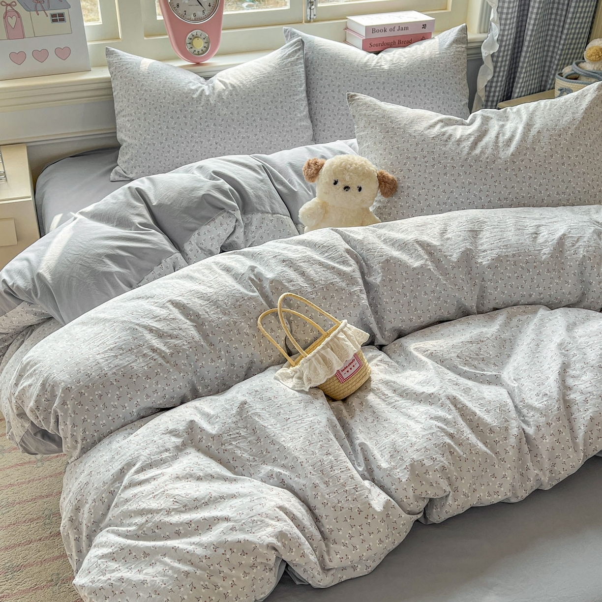 91家纺网 家纺一手货源 找家纺 思诺羽床笠 2026新款古法水洗仿棉云感棉三件套四件套 繁星蓝灰