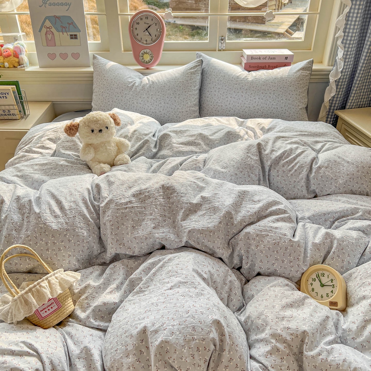 91家纺网 家纺一手货源 找家纺 思诺羽床笠 2026新款古法水洗仿棉云感棉三件套四件套 繁星蓝灰