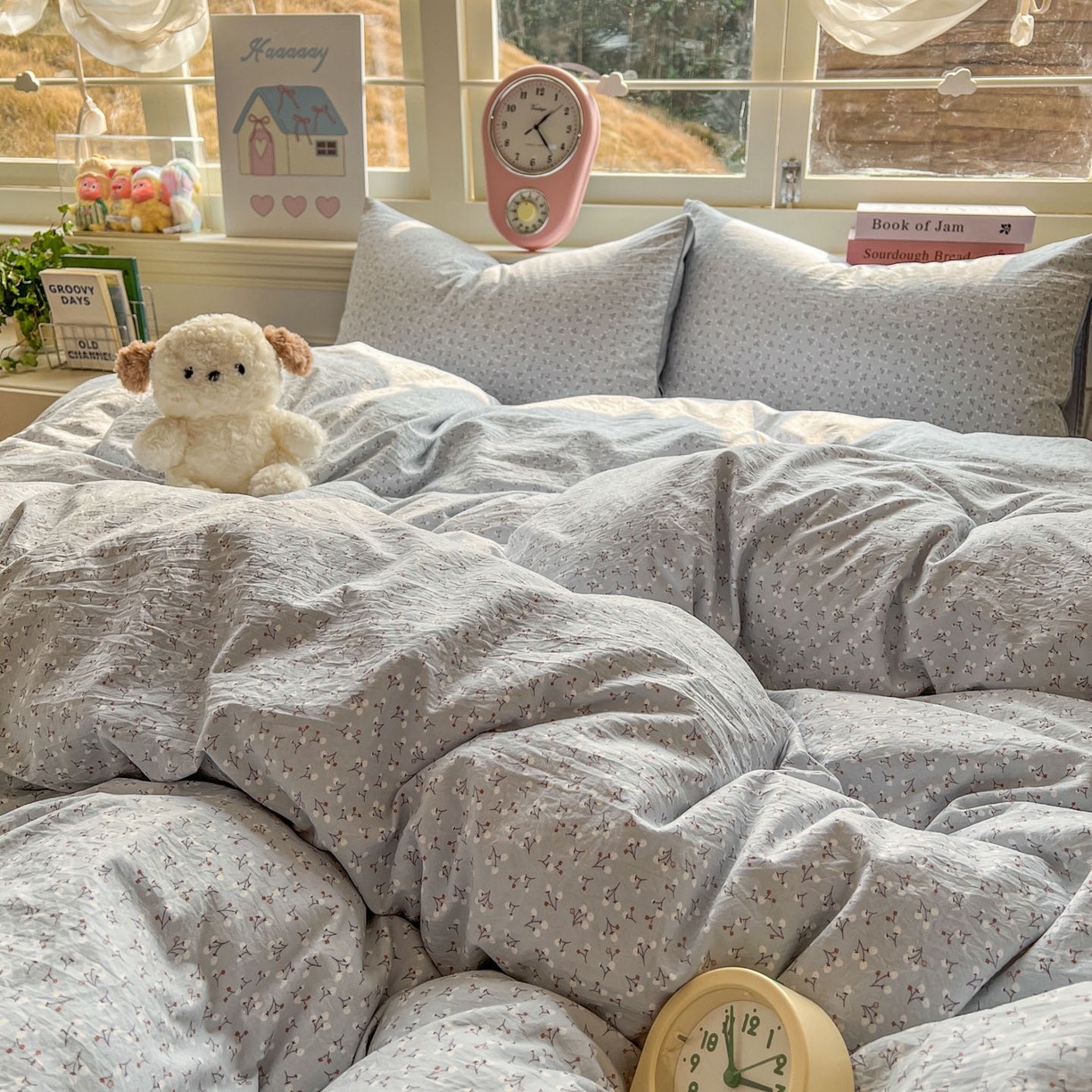 91家纺网 家纺一手货源 找家纺 思诺羽床笠 2026新款古法水洗仿棉云感棉三件套四件套 繁星蓝灰