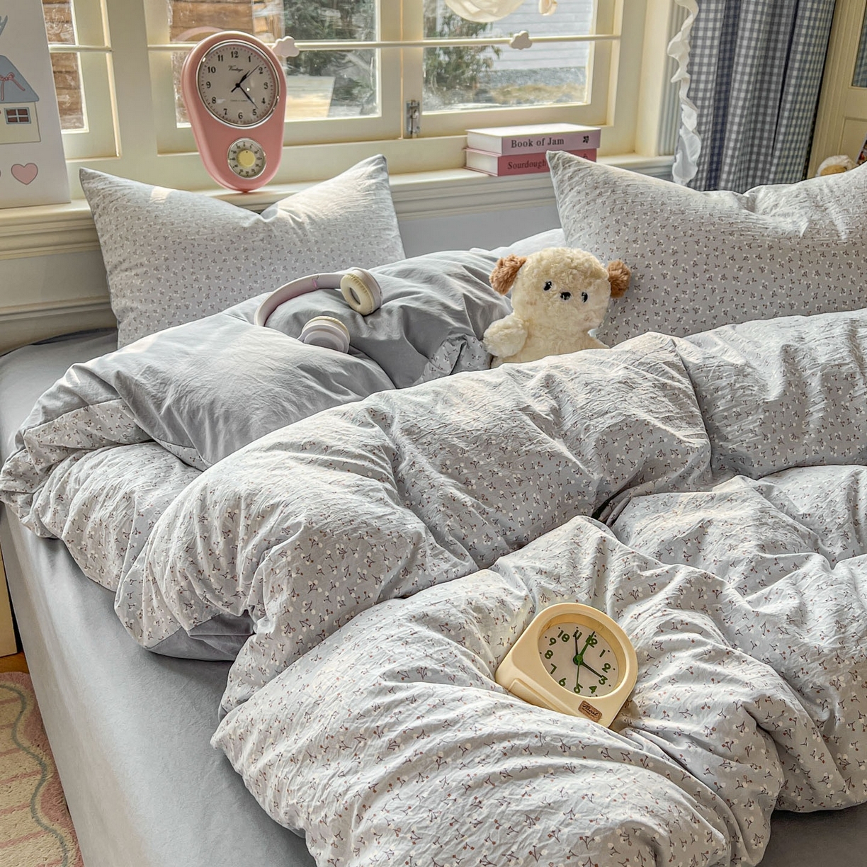 91家纺网 家纺一手货源 找家纺 思诺羽床笠 2026新款古法水洗仿棉云感棉三件套四件套 繁星蓝灰