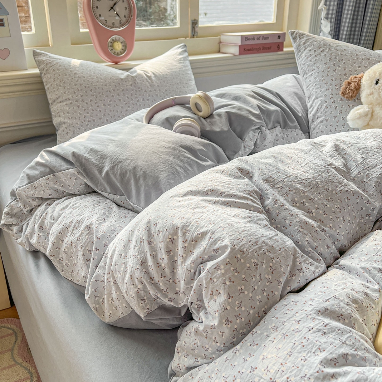 91家纺网 家纺一手货源 找家纺 思诺羽床笠 2026新款古法水洗仿棉云感棉三件套四件套 繁星蓝灰