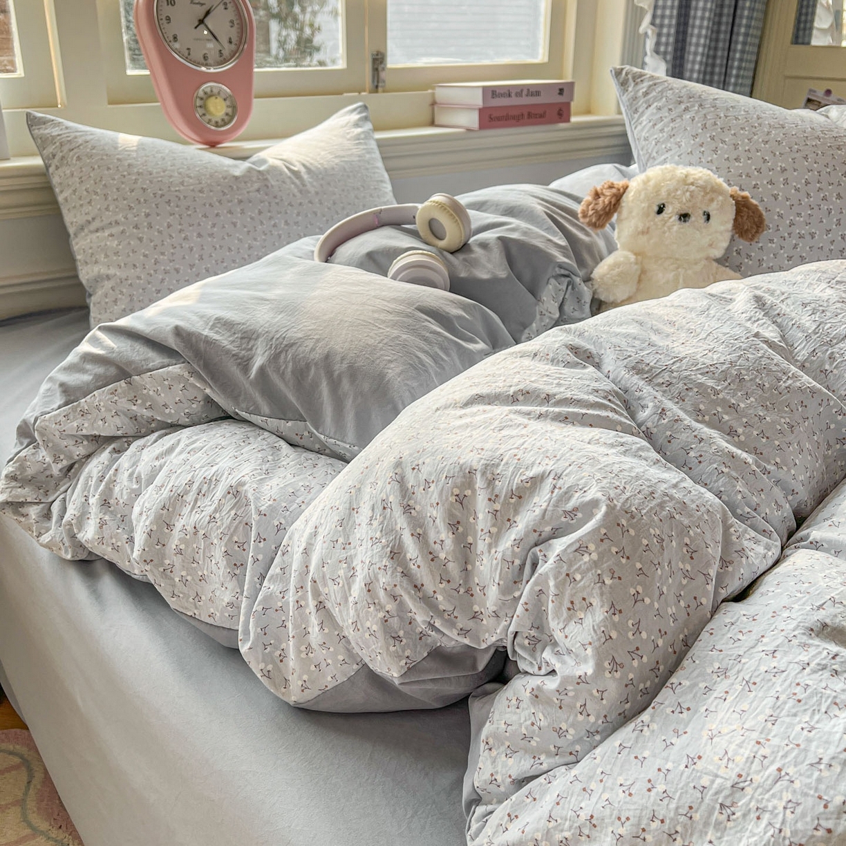 91家纺网 家纺一手货源 找家纺 思诺羽床笠 2026新款古法水洗仿棉云感棉三件套四件套 繁星蓝灰