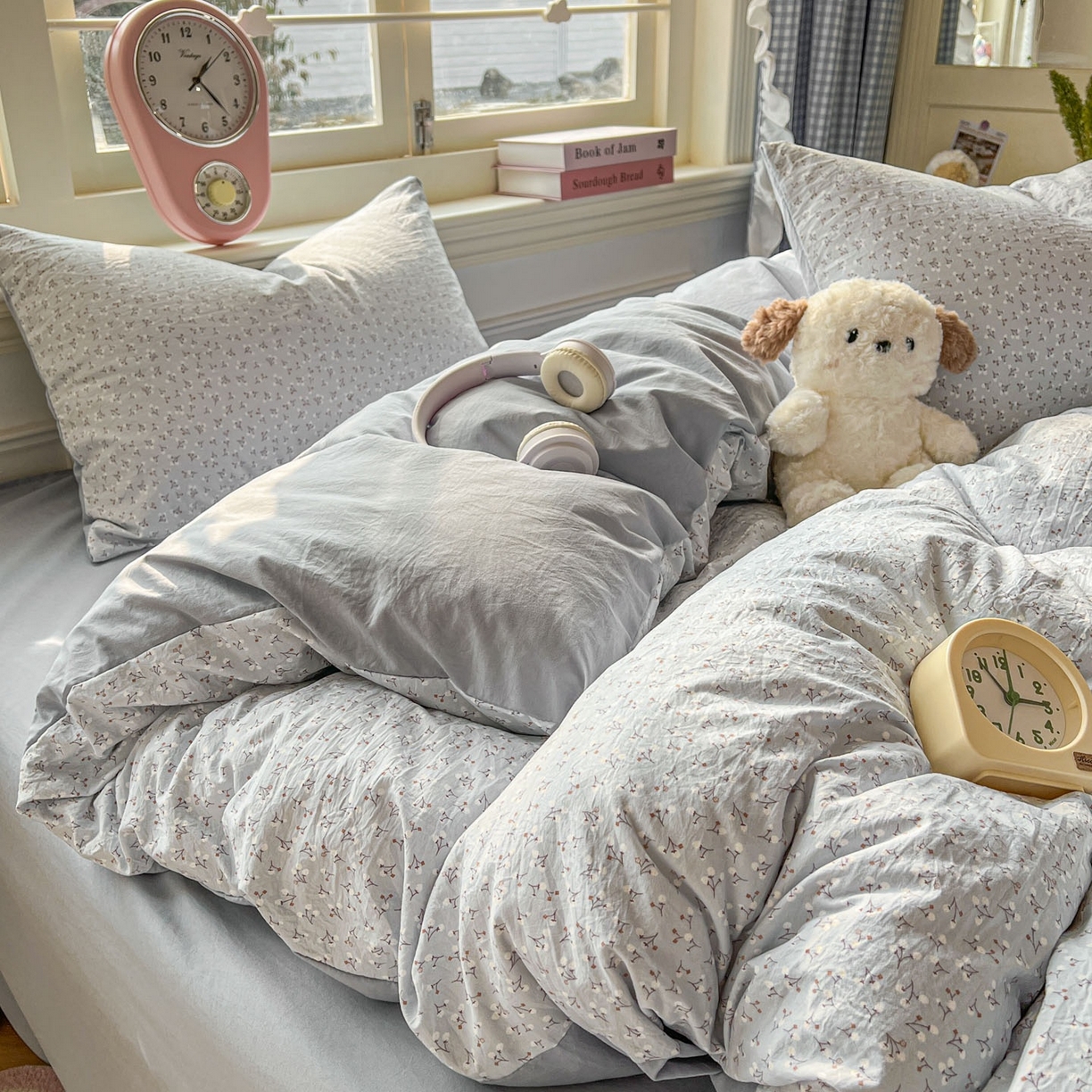 91家纺网 家纺一手货源 找家纺 思诺羽床笠 2026新款古法水洗仿棉云感棉三件套四件套 繁星蓝灰