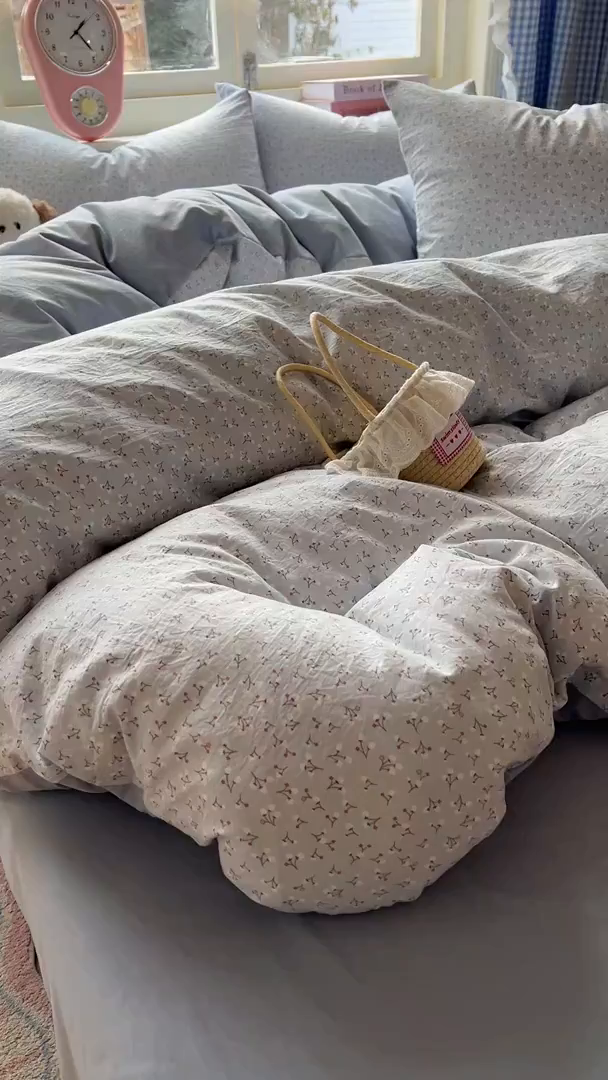 91家纺网 家纺一手货源 找家纺 思诺羽床笠 2026新款古法水洗仿棉云感棉三件套四件套 繁星蓝灰