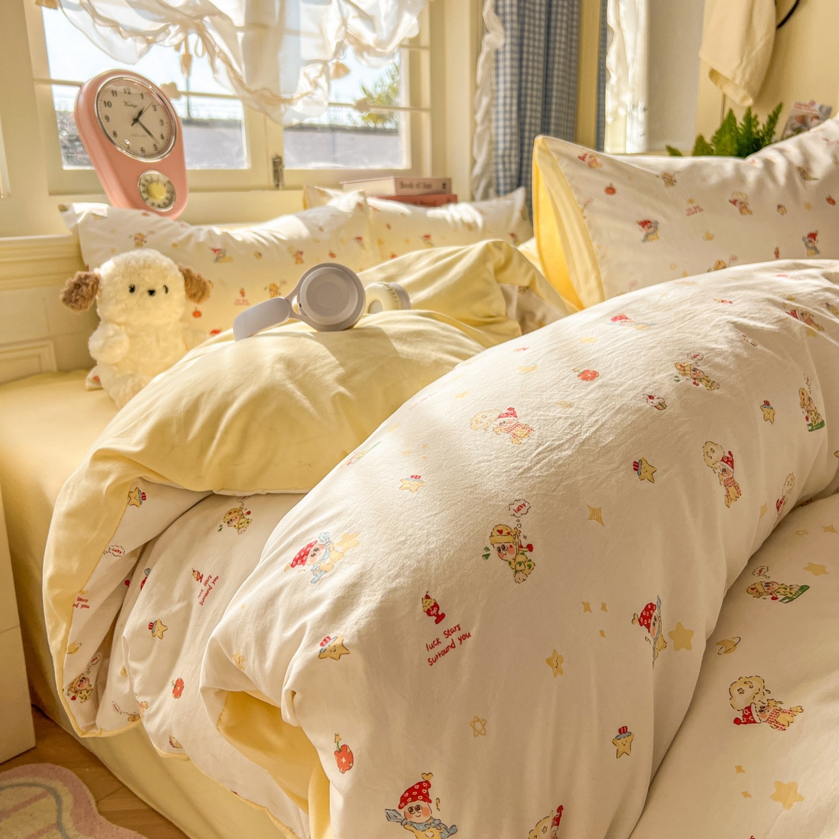 思诺羽床笠 2026新款古法水洗仿棉云感棉三件套四件套 嗨皮星星人