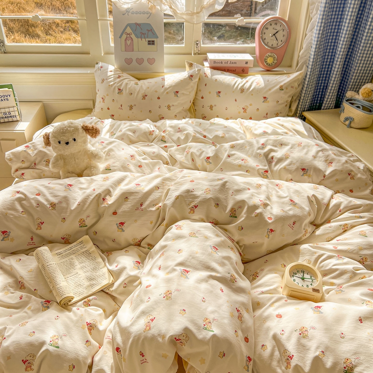 91家纺网 家纺一手货源 找家纺 思诺羽床笠 2026新款古法水洗仿棉云感棉三件套四件套 嗨皮星星人