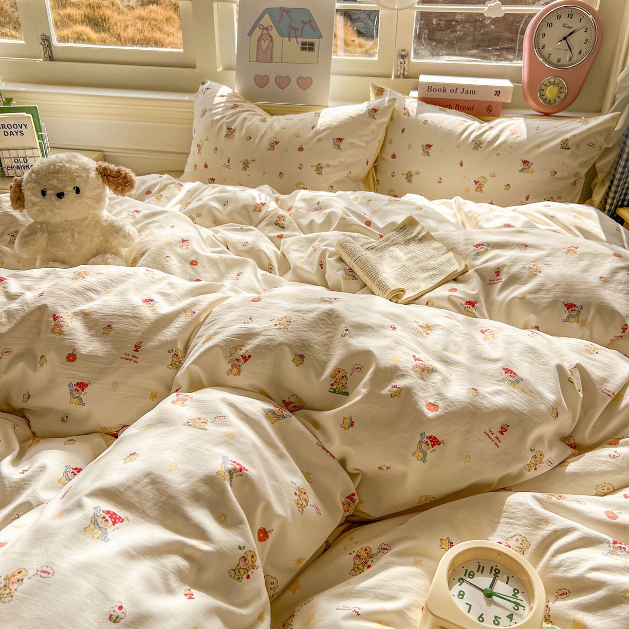 91家纺网 家纺一手货源 找家纺 思诺羽床笠 2026新款古法水洗仿棉云感棉三件套四件套 嗨皮星星人