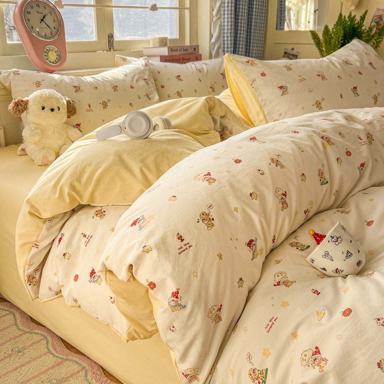 91家纺网 家纺一手货源 找家纺 思诺羽床笠 2026新款古法水洗仿棉云感棉三件套四件套 嗨皮星星人