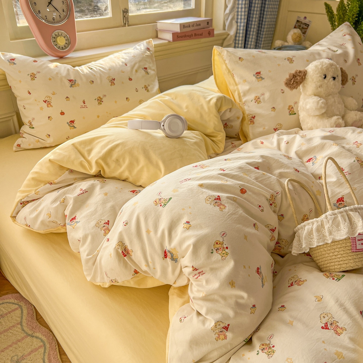 91家纺网 家纺一手货源 找家纺 思诺羽床笠 2026新款古法水洗仿棉云感棉三件套四件套 嗨皮星星人