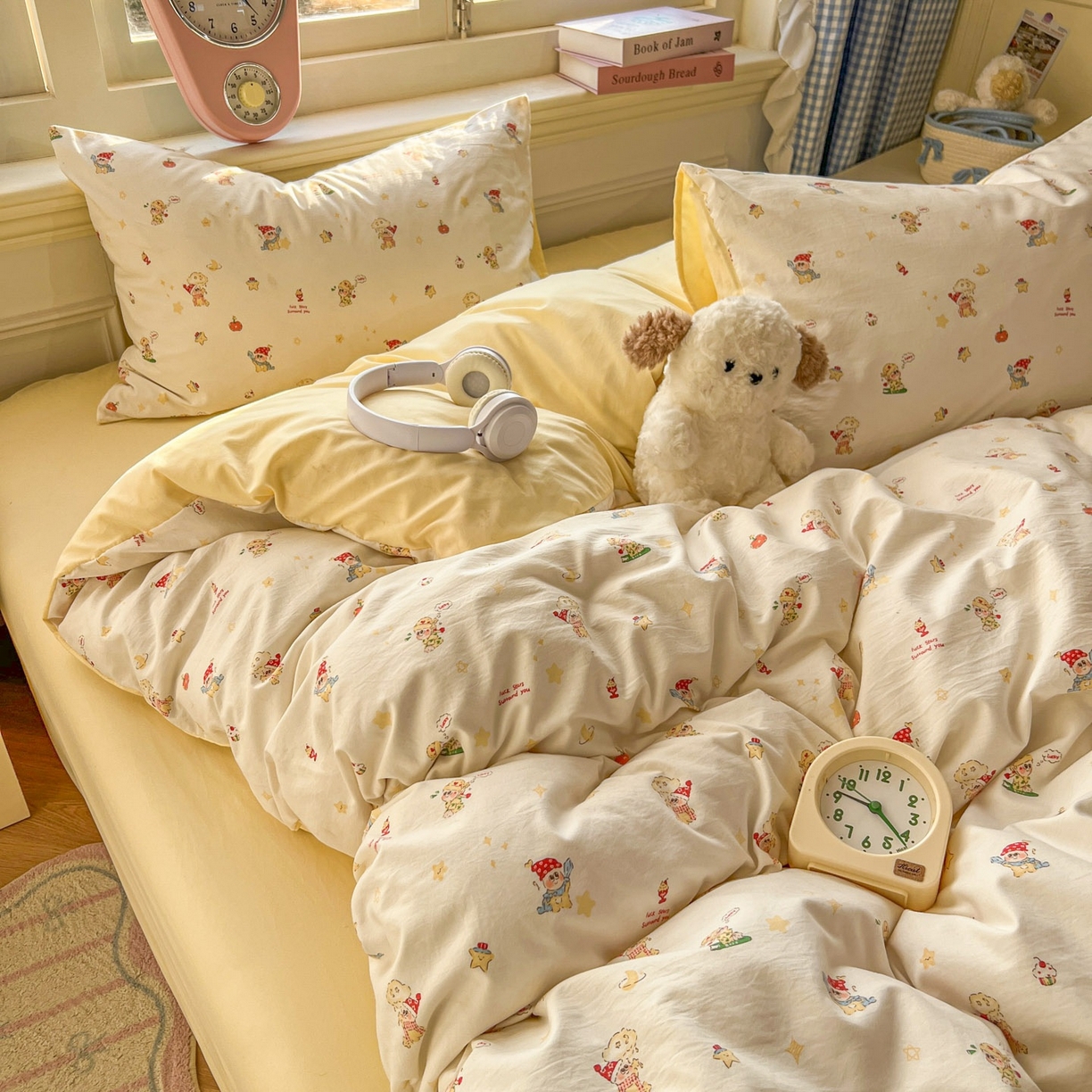 91家纺网 家纺一手货源 找家纺 思诺羽床笠 2026新款古法水洗仿棉云感棉三件套四件套 嗨皮星星人