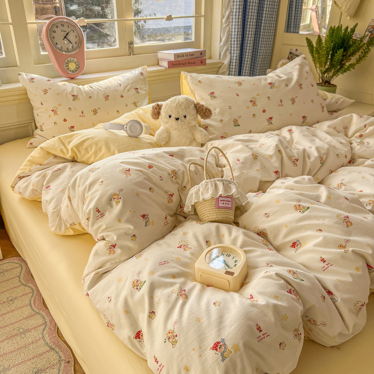 91家纺网 家纺一手货源 找家纺 思诺羽床笠 2026新款古法水洗仿棉云感棉三件套四件套 嗨皮星星人