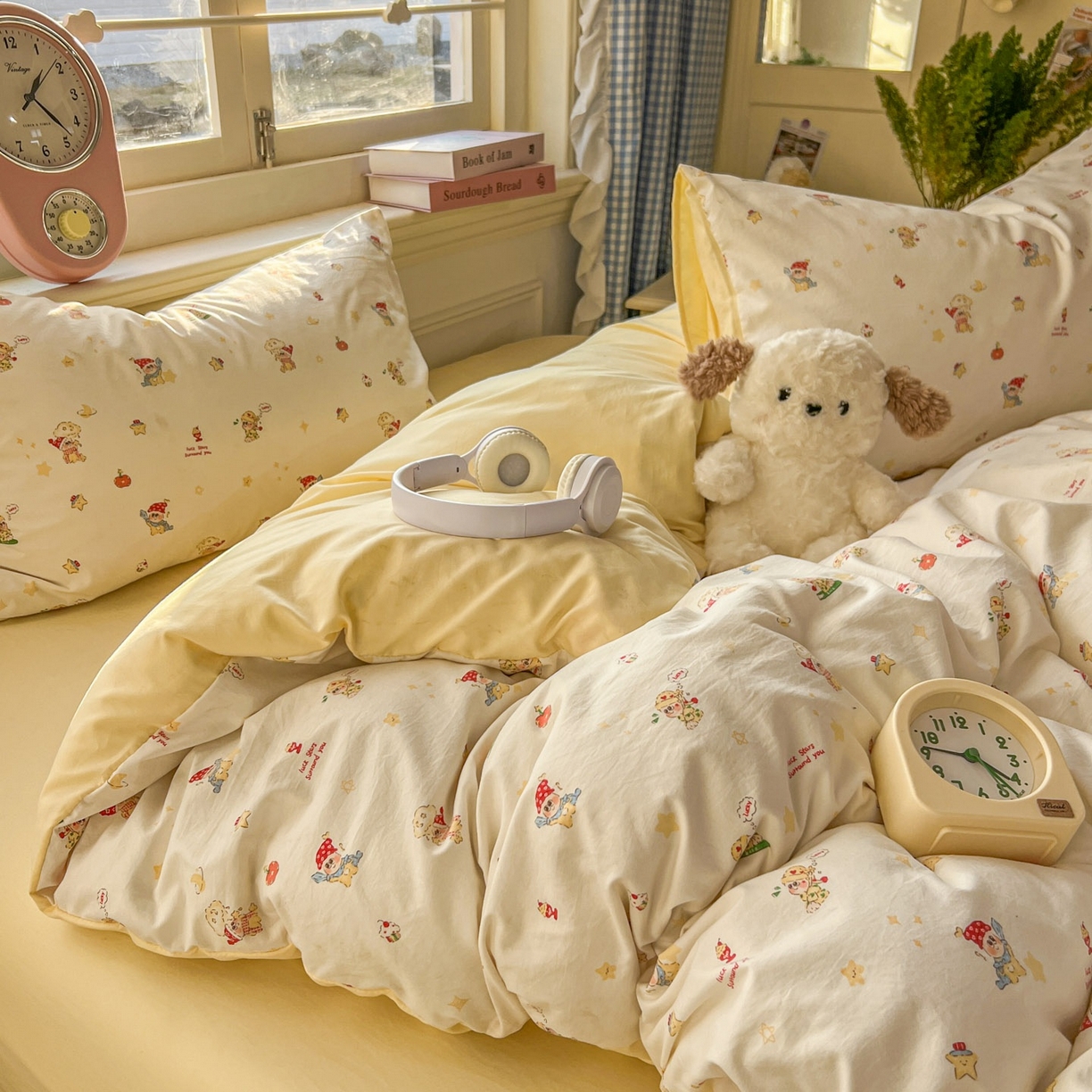 91家纺网 家纺一手货源 找家纺 思诺羽床笠 2026新款古法水洗仿棉云感棉三件套四件套 嗨皮星星人