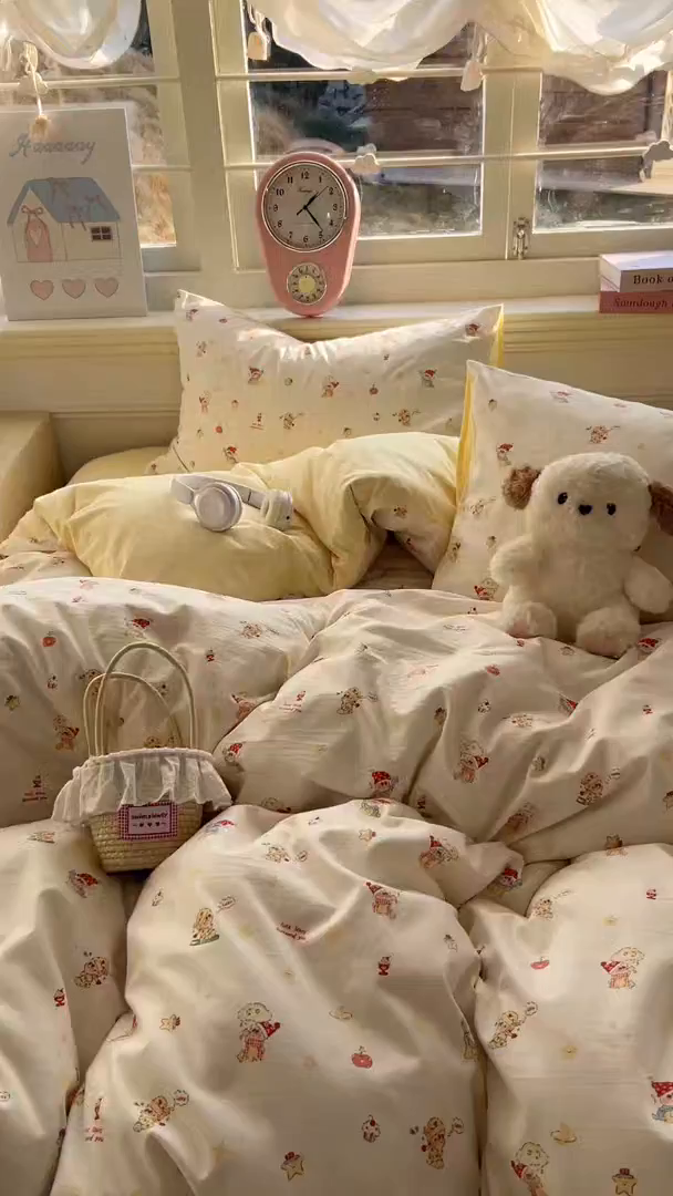 91家纺网 家纺一手货源 找家纺 思诺羽床笠 2026新款古法水洗仿棉云感棉三件套四件套 嗨皮星星人