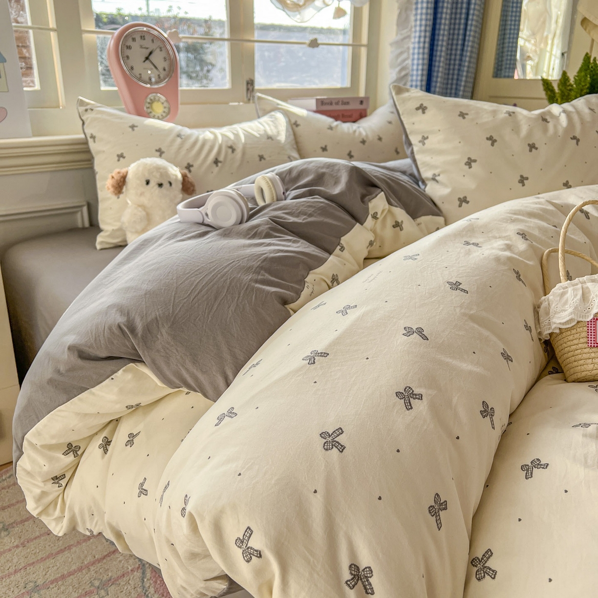 思诺羽床笠 2026新款古法水洗仿棉云感棉三件套四件套 蝴蝶恋歌