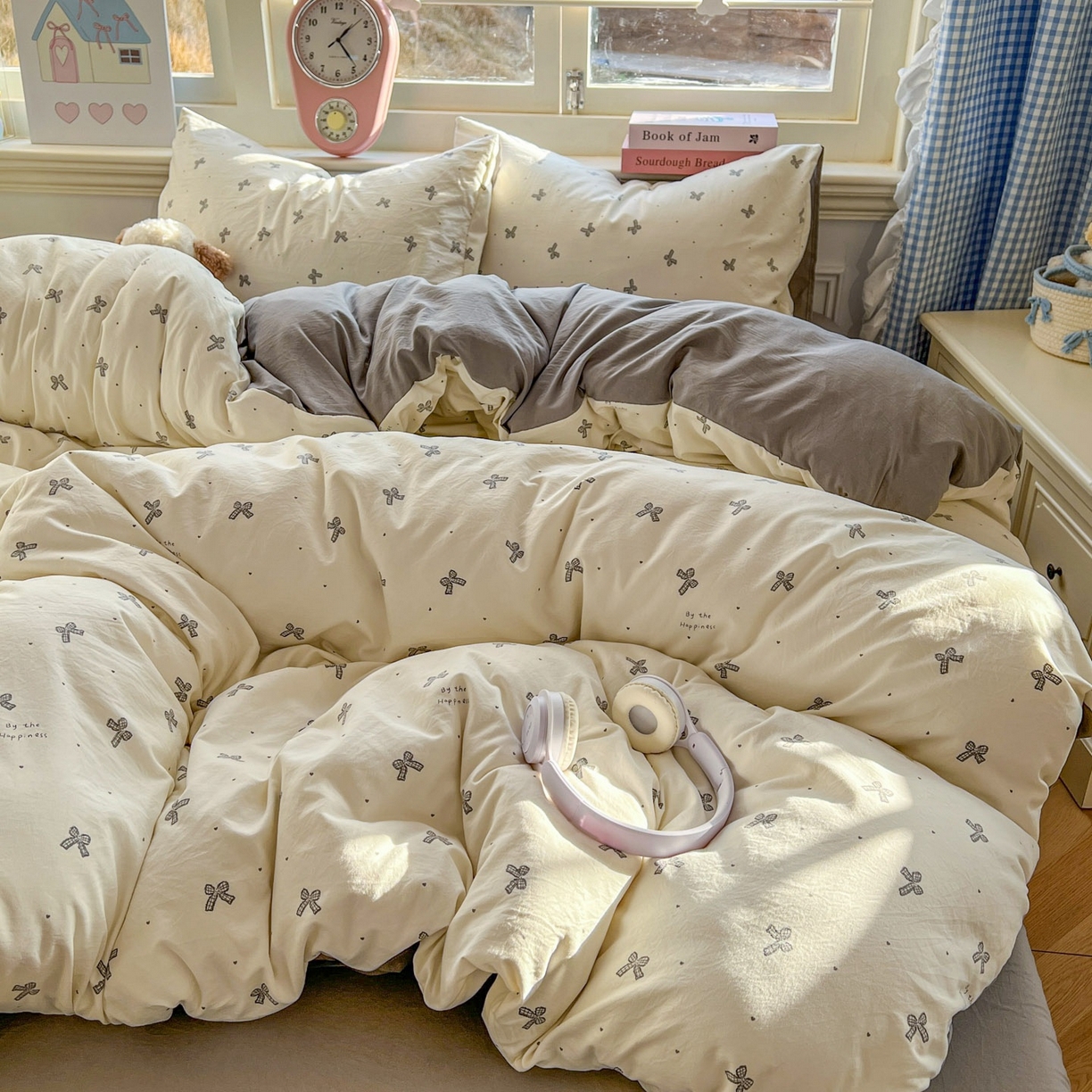 91家纺网 家纺一手货源 找家纺 思诺羽床笠 2026新款古法水洗仿棉云感棉三件套四件套 蝴蝶恋歌