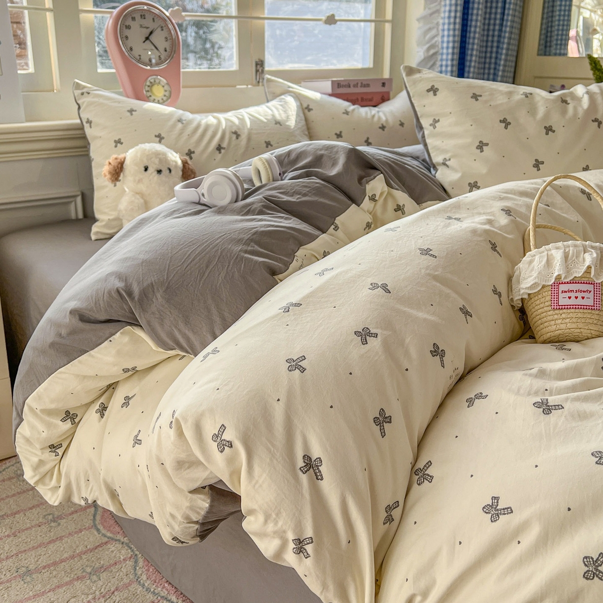 91家纺网 家纺一手货源 找家纺 思诺羽床笠 2026新款古法水洗仿棉云感棉三件套四件套 蝴蝶恋歌