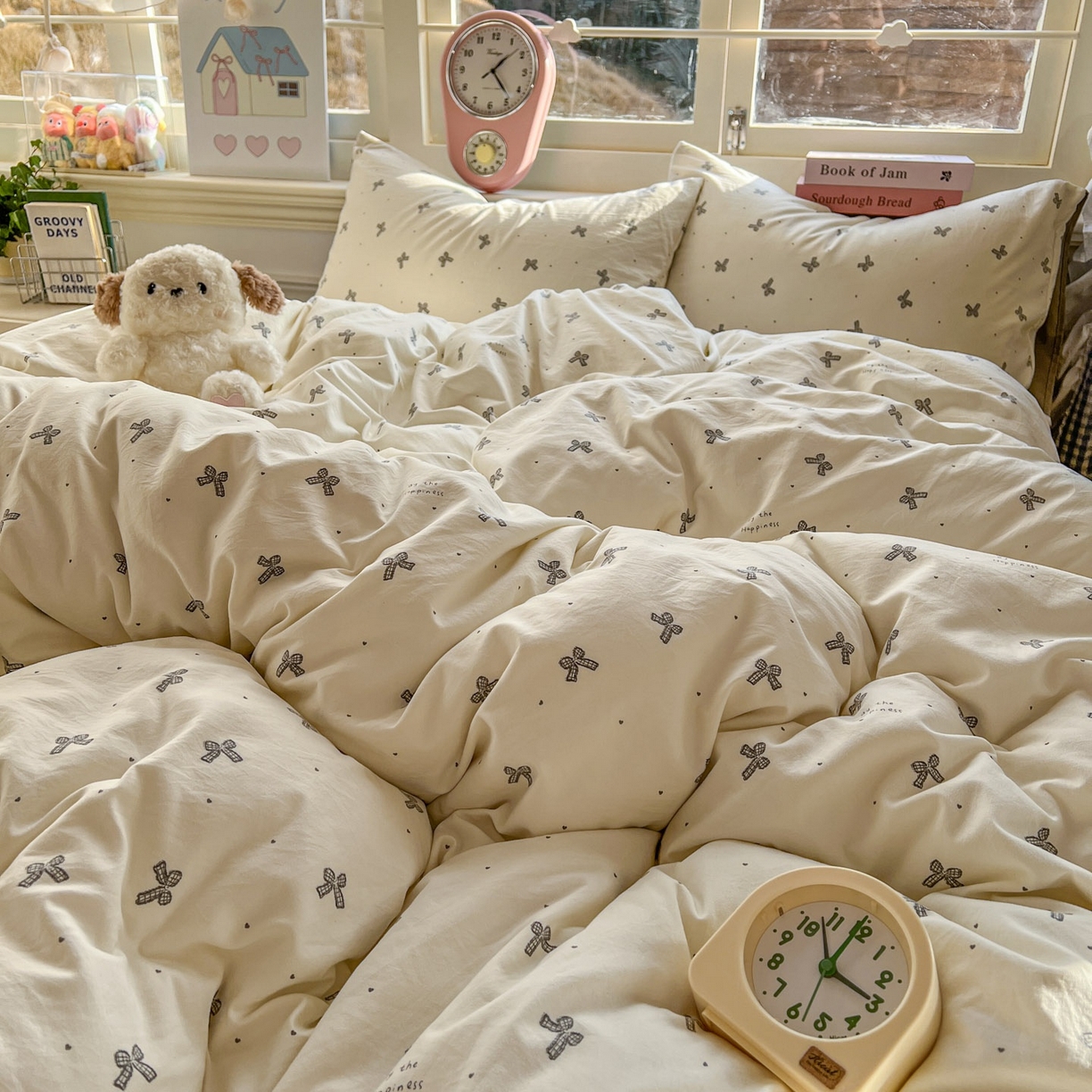 91家纺网 家纺一手货源 找家纺 思诺羽床笠 2026新款古法水洗仿棉云感棉三件套四件套 蝴蝶恋歌