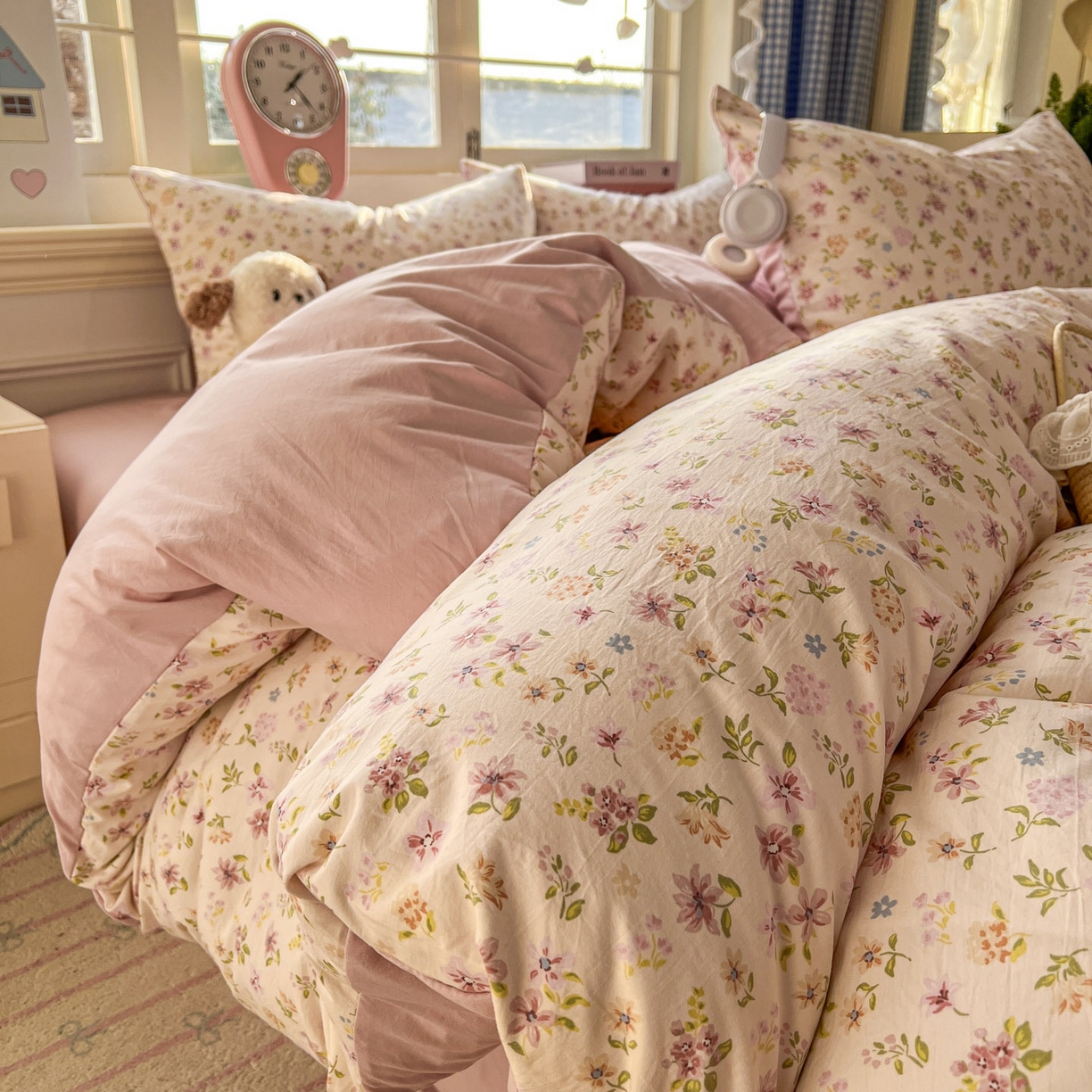 思诺羽床笠 2026新款古法水洗仿棉云感棉三件套四件套 花意飘香