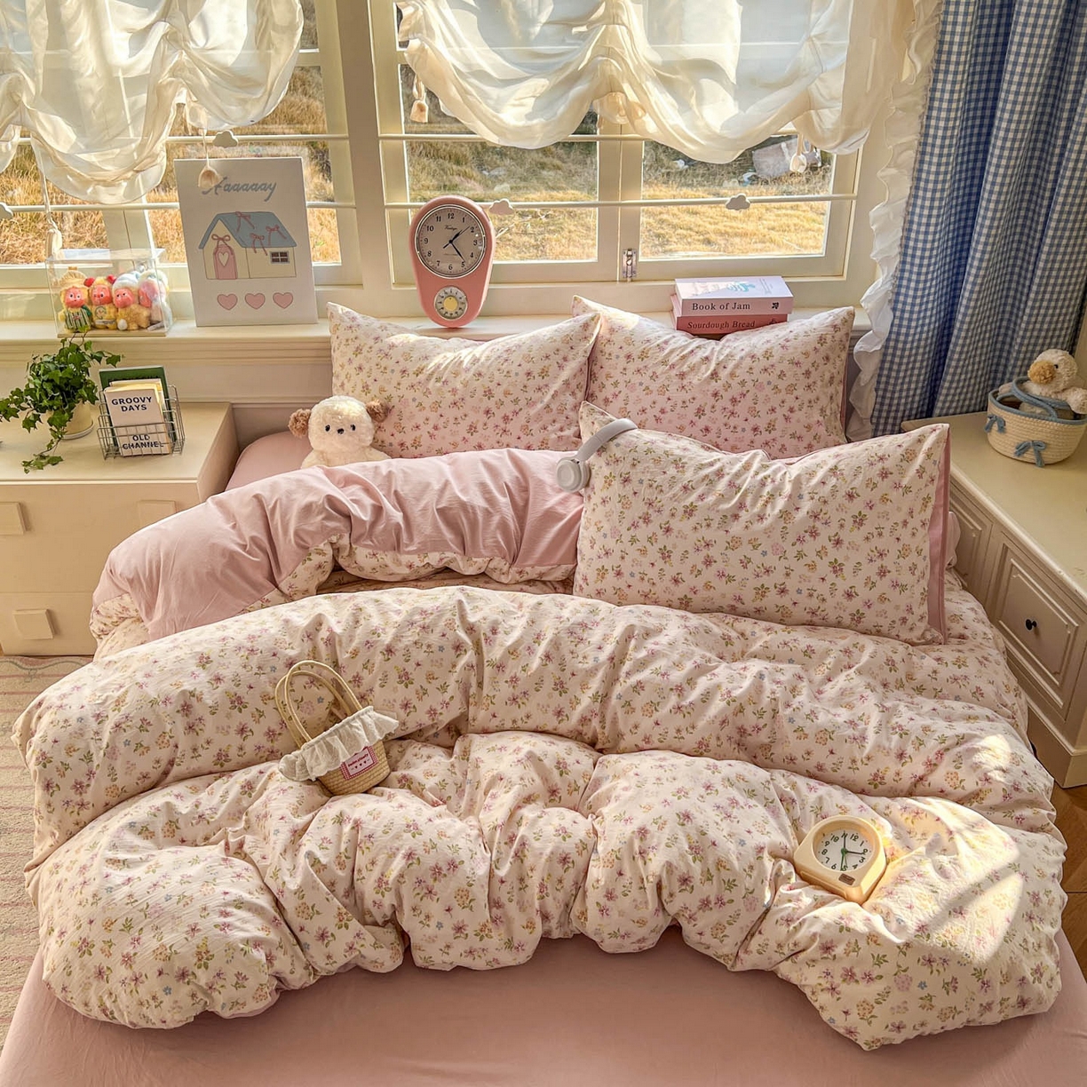 91家纺网 家纺一手货源 找家纺 思诺羽床笠 2026新款古法水洗仿棉云感棉三件套四件套 花意飘香