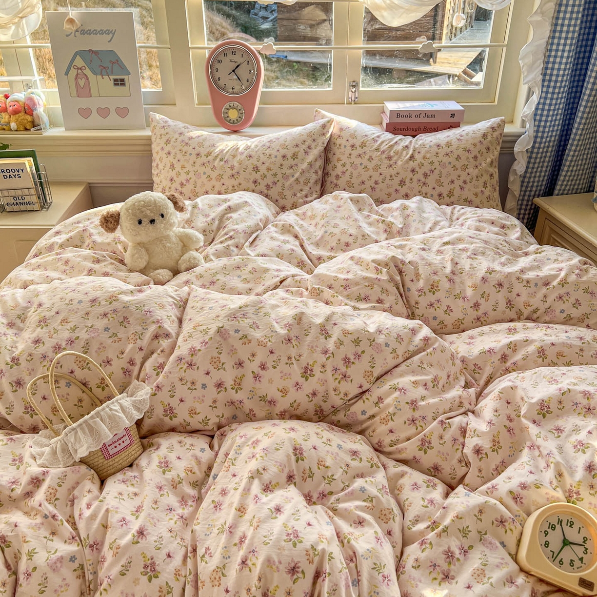 91家纺网 家纺一手货源 找家纺 思诺羽床笠 2026新款古法水洗仿棉云感棉三件套四件套 花意飘香