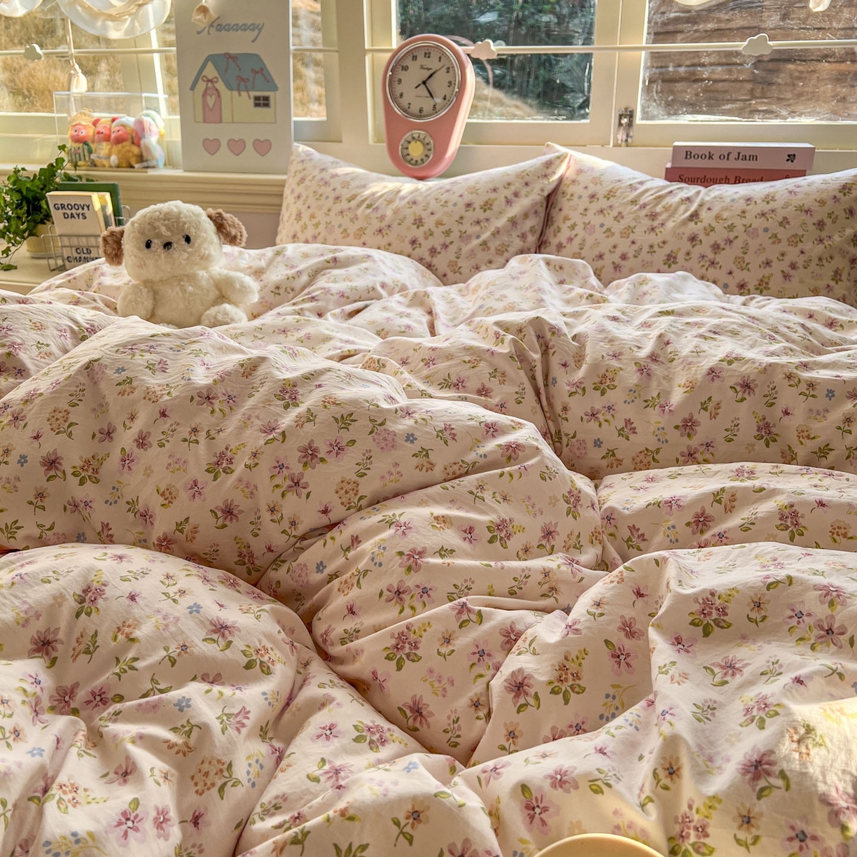 91家纺网 家纺一手货源 找家纺 思诺羽床笠 2026新款古法水洗仿棉云感棉三件套四件套 花意飘香