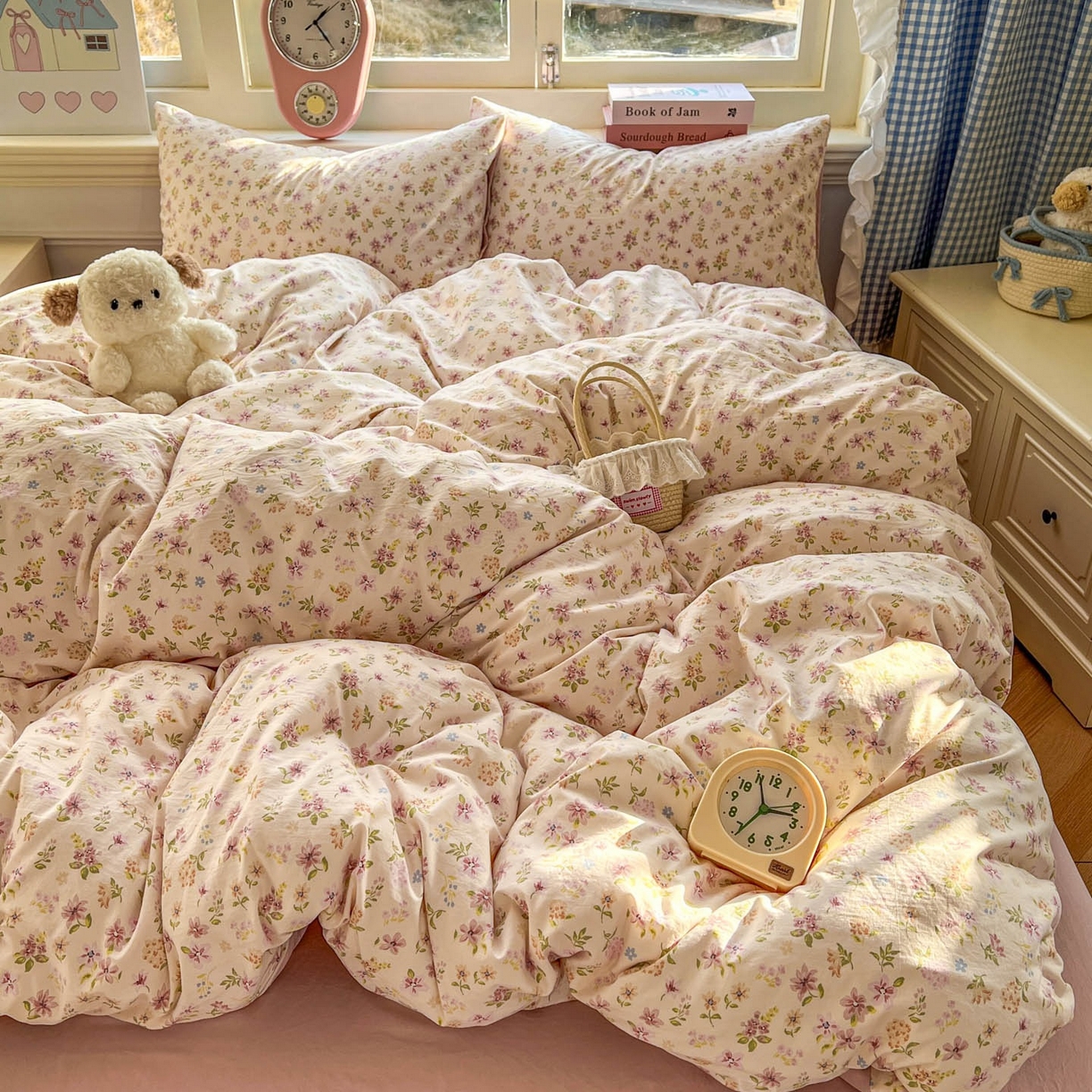 91家纺网 家纺一手货源 找家纺 思诺羽床笠 2026新款古法水洗仿棉云感棉三件套四件套 花意飘香