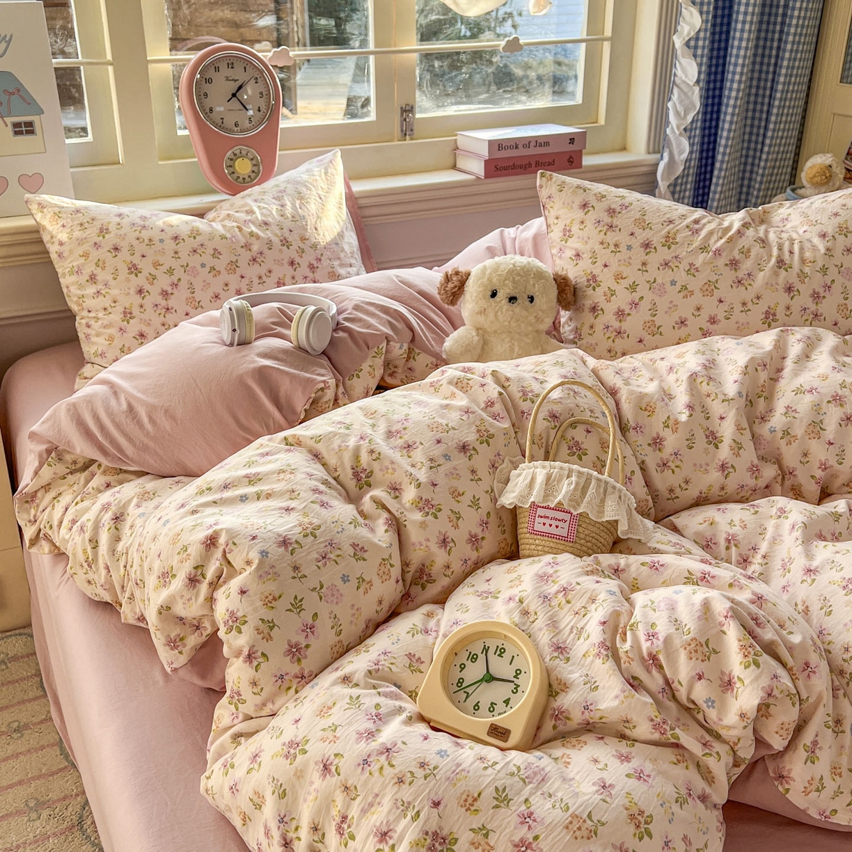 91家纺网 家纺一手货源 找家纺 思诺羽床笠 2026新款古法水洗仿棉云感棉三件套四件套 花意飘香