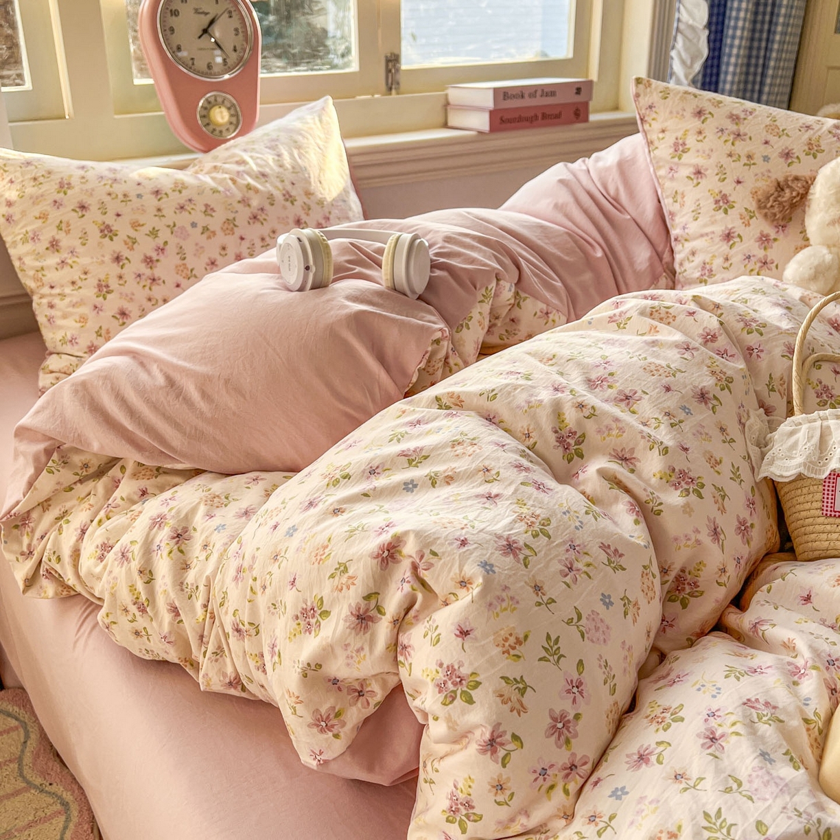 91家纺网 家纺一手货源 找家纺 思诺羽床笠 2026新款古法水洗仿棉云感棉三件套四件套 花意飘香