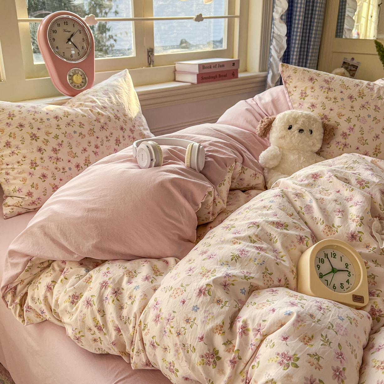 91家纺网 家纺一手货源 找家纺 思诺羽床笠 2026新款古法水洗仿棉云感棉三件套四件套 花意飘香