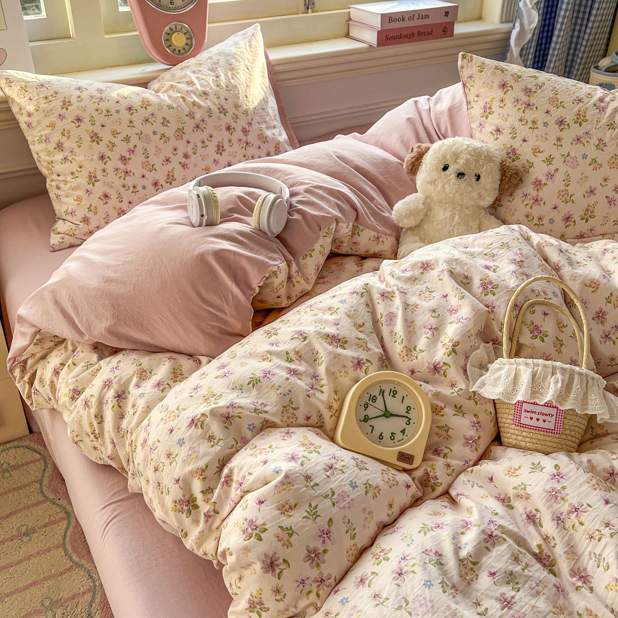 91家纺网 家纺一手货源 找家纺 思诺羽床笠 2026新款古法水洗仿棉云感棉三件套四件套 花意飘香