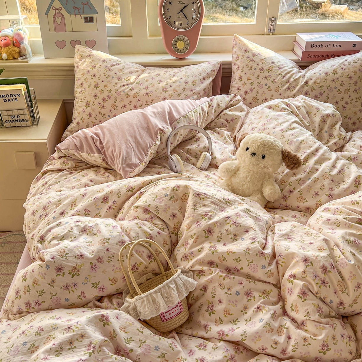 91家纺网 家纺一手货源 找家纺 思诺羽床笠 2026新款古法水洗仿棉云感棉三件套四件套 花意飘香