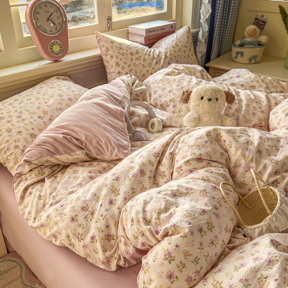 91家纺网 家纺一手货源 找家纺 思诺羽床笠 2026新款古法水洗仿棉云感棉三件套四件套 花意飘香