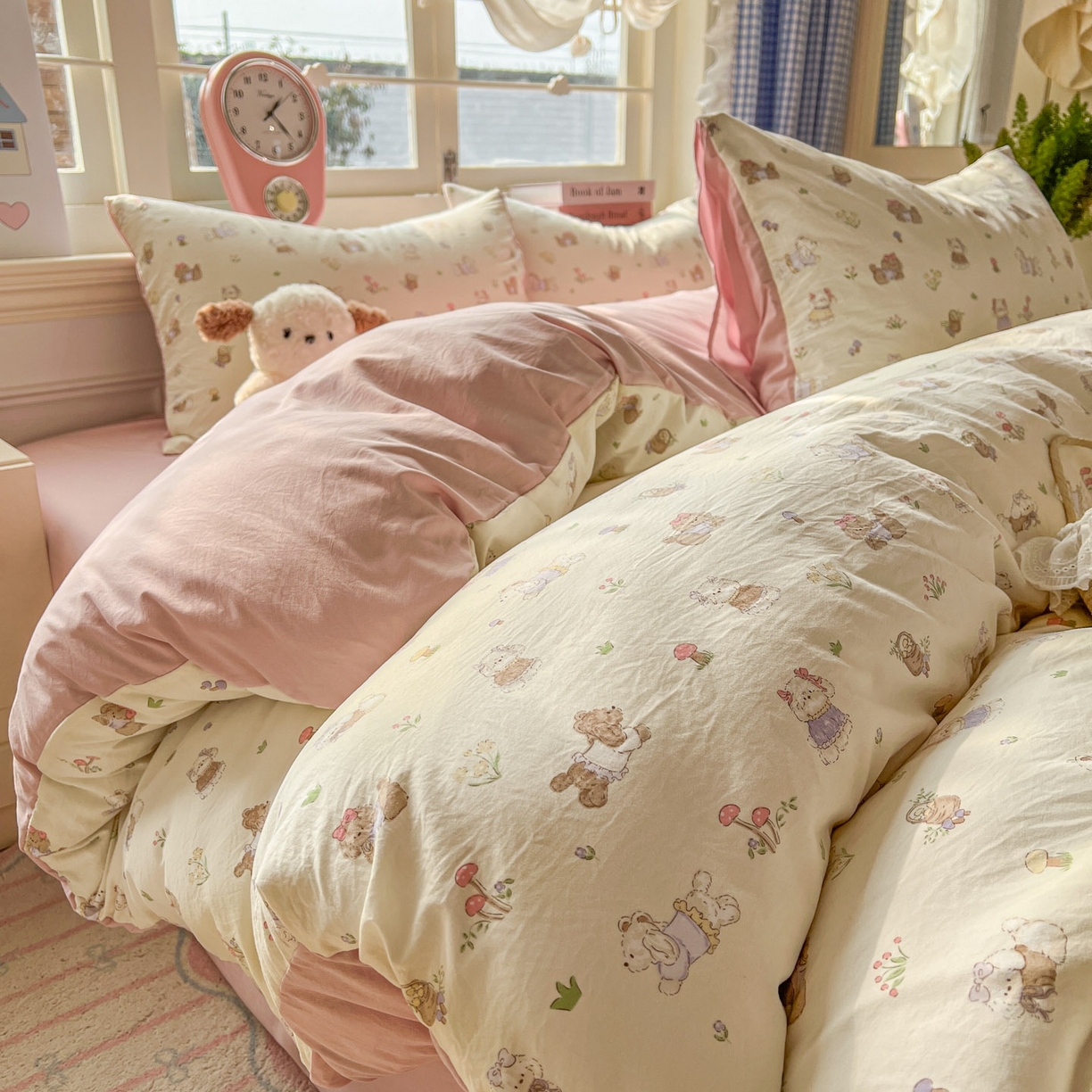 思诺羽床笠 2026新款古法水洗仿棉云感棉三件套四件套 欢乐萌宠