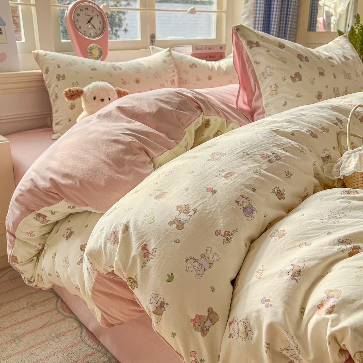 91家纺网 家纺一手货源 找家纺 思诺羽床笠 2026新款古法水洗仿棉云感棉三件套四件套 欢乐萌宠