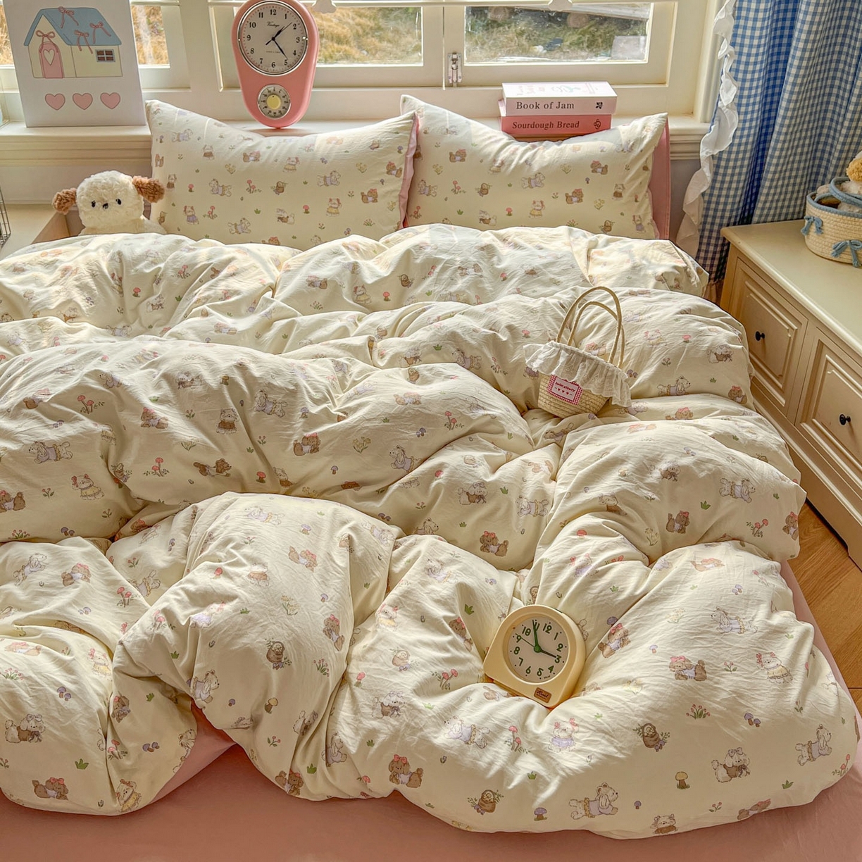 91家纺网 家纺一手货源 找家纺 思诺羽床笠 2026新款古法水洗仿棉云感棉三件套四件套 欢乐萌宠