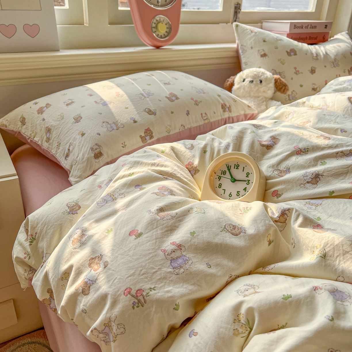 91家纺网 家纺一手货源 找家纺 思诺羽床笠 2026新款古法水洗仿棉云感棉三件套四件套 欢乐萌宠